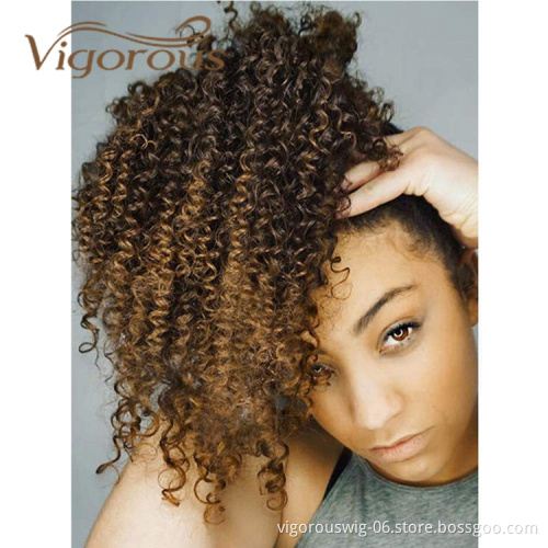 Vigorous Wholesale Cheap Ombre Brown Kinky Curly High Temperature Fiber Fluffy Drawstring Synthetic Ponytail Hair Extension